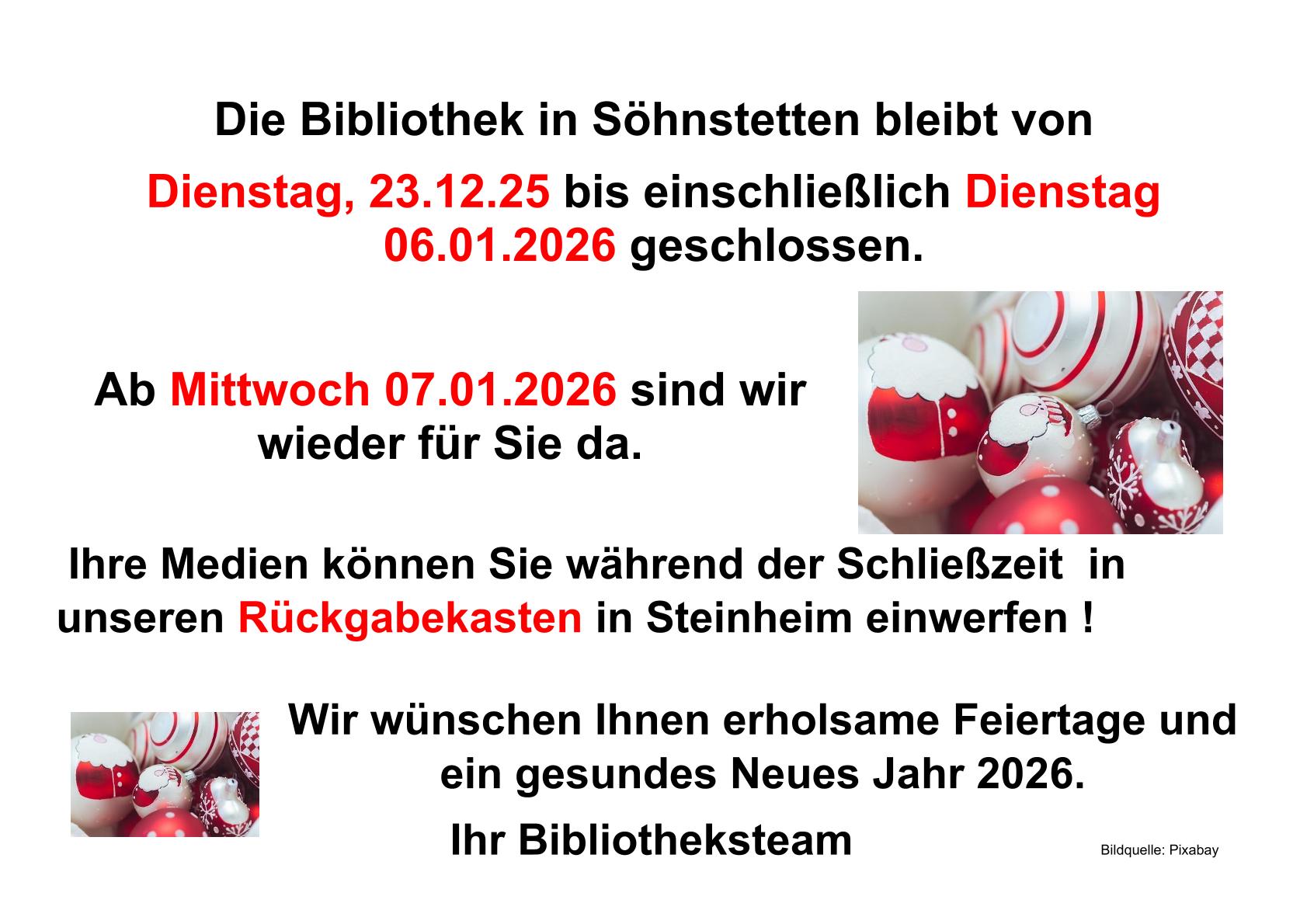 Info Weihnachtsferien Söhnstetten Öffnungszeiten